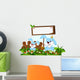 cute couple rabbit cartoon with blank board in flower garden Wall Decal