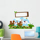cute couple rabbit cartoon with blank board in flower garden Wall Decal
