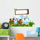 cute couple rabbit cartoon with blank board in flower garden Wall Decal