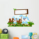 cute couple rabbit cartoon with blank board in flower garden Wall Decal