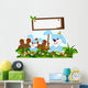 cute couple rabbit cartoon with blank board in flower garden Wall Decal
