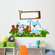 cute couple rabbit cartoon with blank board in flower garden Wall Decal