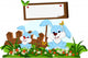 cute couple rabbit cartoon with blank board in flower garden Wall Decal