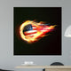 USA flag with flying soccer ball on fire isolated background Wall Mural