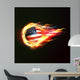 USA flag with flying soccer ball on fire isolated background Wall Mural