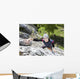 Happy Woman Climbing Rock Wall Decal