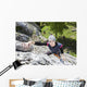 Happy Woman Climbing Rock Wall Decal