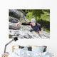 Happy Woman Climbing Rock Wall Decal