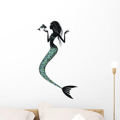 Mermaid and Fish Wall Decal shown on a wall