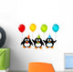 Funny Penguins with Color Balloons Wall Decal
