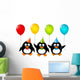 Funny Penguins with Color Balloons Wall Decal