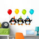 Funny Penguins with Color Balloons Wall Decal