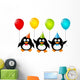 Funny Penguins with Color Balloons Wall Decal