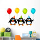 Funny Penguins with Color Balloons Wall Decal
