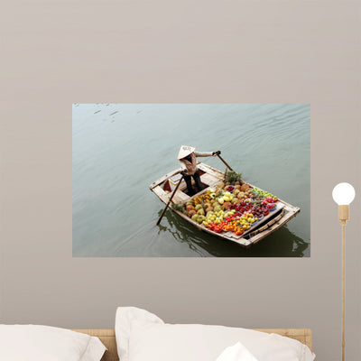 Floating Market Wall Mural shown on a wall