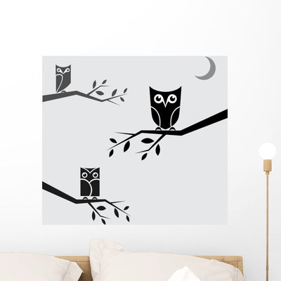 Vector Image Owls Perched Wall Decal shown on a wall