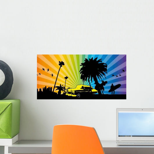 California Taxi Rainbow Wall Decal