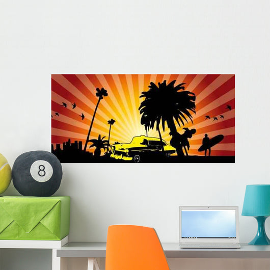 California Taxi Red Wall Decal
