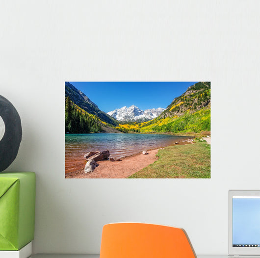 Maroon Bells and Lake in Fall Wall Mural