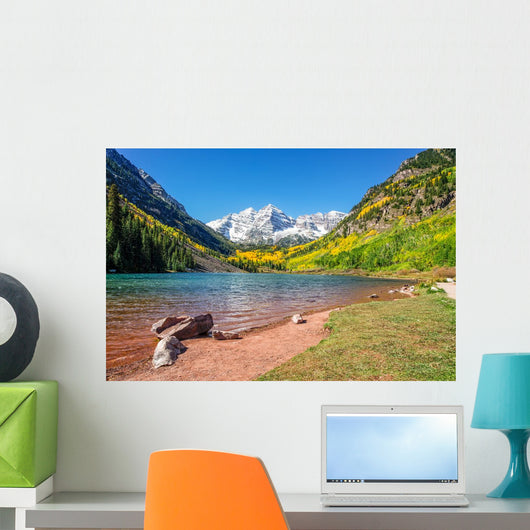 Maroon Bells and Lake in Fall Wall Mural