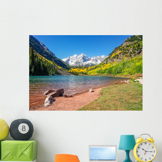 Maroon Bells and Lake in Fall Wall Mural
