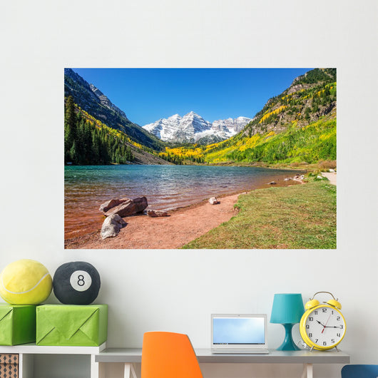 Maroon Bells and Lake in Fall Wall Mural