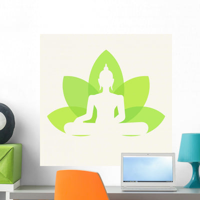Silhouette Buddha Sitting Lotus Wall Decal shown on a wall