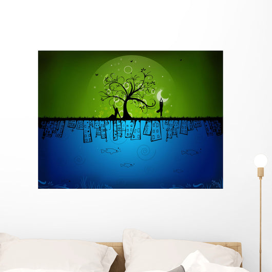 background, natural, tree, reflection, animation, aquarium Wall Mural