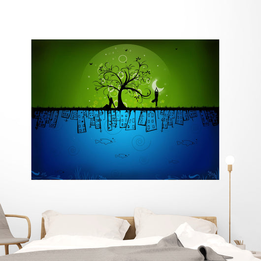 background, natural, tree, reflection, animation, aquarium Wall Mural