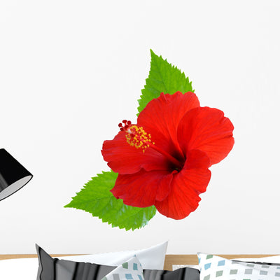 Red Hibiscus Wall Decal shown on a wall