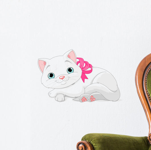 Cute White Cat Wall Decal