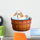 A brown bathtub with a dog taking a bath Wall Decal