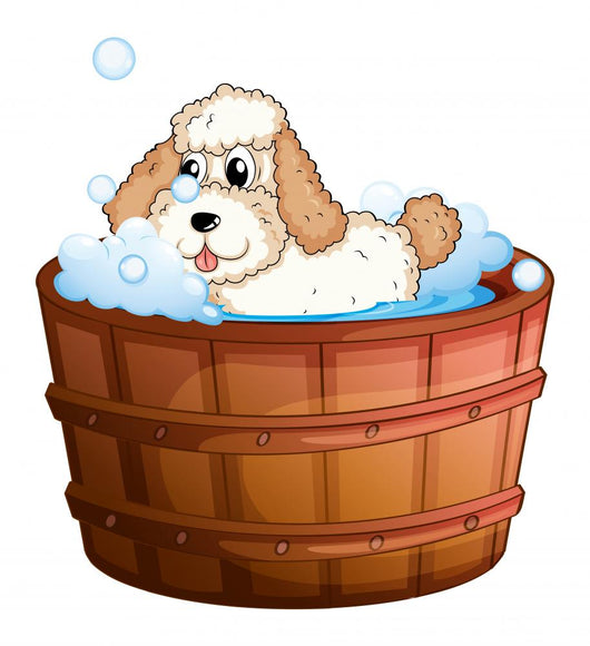 A brown bathtub with a dog taking a bath Wall Decal