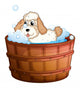 A brown bathtub with a dog taking a bath Wall Decal