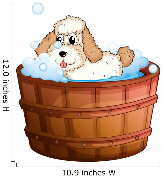 A brown bathtub with a dog taking a bath Wall Decal