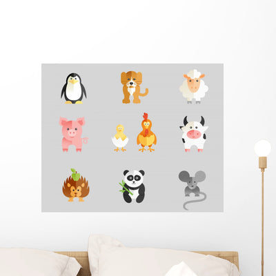 Set Flat Animal Wall Decal shown on a wall