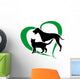 vector cat and dog on a green heart Wall Decal