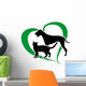 vector cat and dog on a green heart Wall Decal