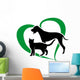 vector cat and dog on a green heart Wall Decal