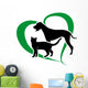 vector cat and dog on a green heart Wall Decal