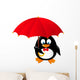 Funny Penguin with Red Umbrella Wall Decal