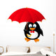 Funny Penguin with Red Umbrella Wall Decal