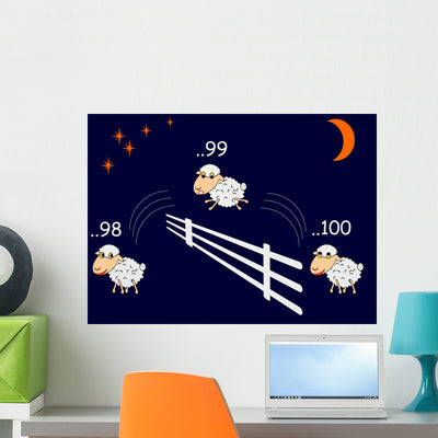 Funny Cartoon Sheep Jumping Wall Decal shown on a wall