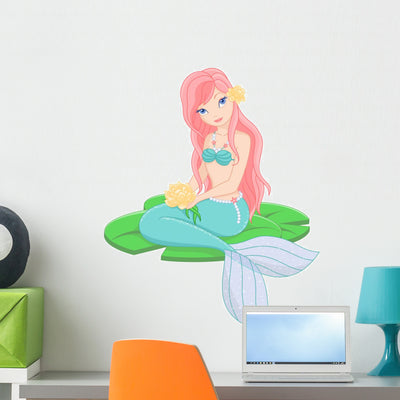 Lily Pad Mermaid Wall Decal shown on a wall