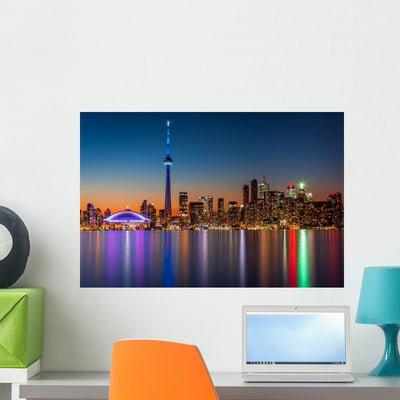 Toronto Skyline Dusk Wall Mural shown on a wall