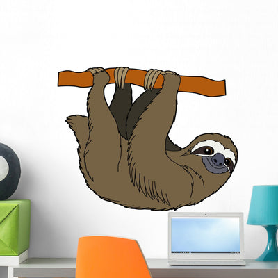 Cartoon Animal Sloth Flat Wall Decal shown on a wall