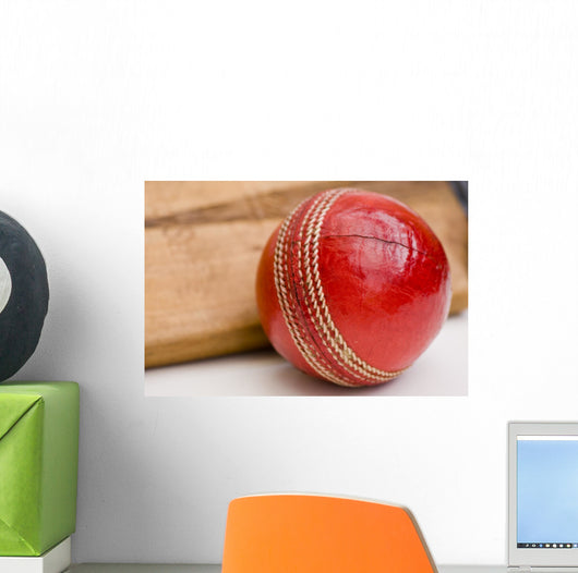 Cricket ball and bat Wall Mural