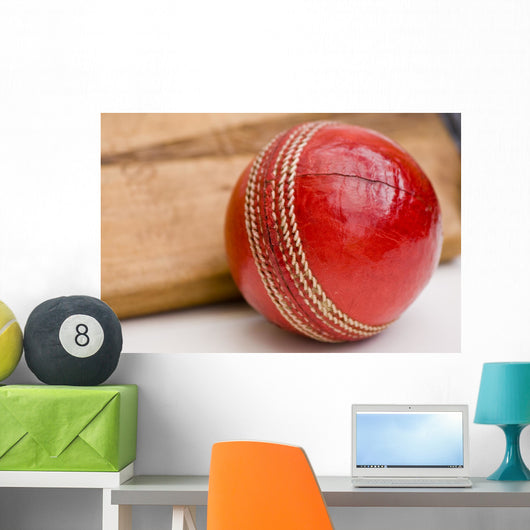 Cricket ball and bat Wall Mural