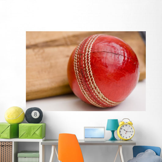 Cricket ball and bat Wall Mural