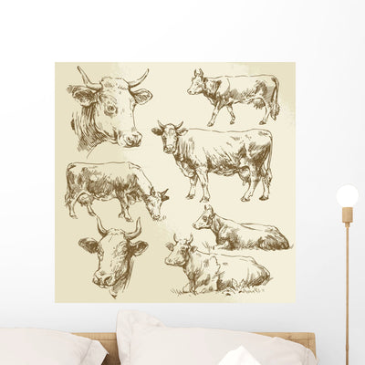 Hand Drawn Cows Wall Decal shown on a wall